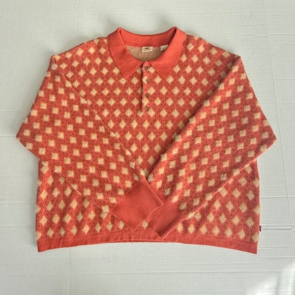 Levi’s Remy Diamond Collared Geo Orange Sweater - Picture 1 of 10